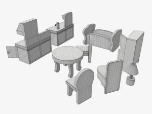 Muebles de juguete estilizados. Modelo 3D