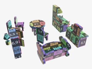 Muebles de juguete estilizados. Modelo 3D