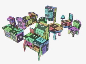 Muebles de juguete estilizados. Modelo 3D