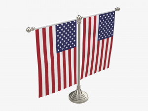 Decorative desk flag double flagpole 3D Model