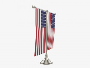Decorative desk flag double flagpole 3D Model