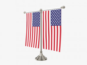 Decorative desk flag double flagpole 3D Model