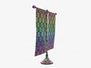 Decorative desk flag double flagpole 3D Model