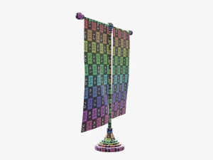 Decorative desk flag double flagpole 3D Model