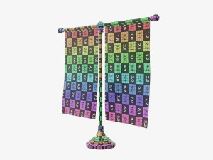 Decorative desk flag double flagpole 3D Model