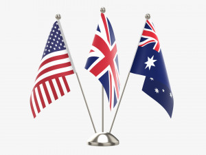 Decorative desk flag triple flagpole 3D Model