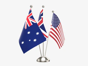Decorative desk flag triple flagpole 3D Model