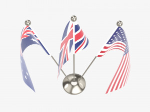 Decorative desk flag triple flagpole Modello 3D