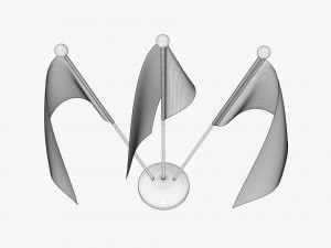 Decorative desk flag triple flagpole Modello 3D