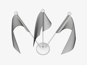 Decorative desk flag triple flagpole 3D Model