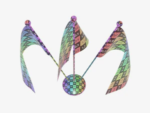 Decorative desk flag triple flagpole 3D Model