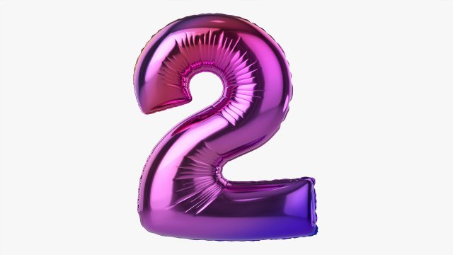 Foil balloon number 2 two Modelo 3D .c4d .max .obj .3ds .fbx .stl .blend 