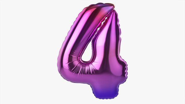 Foil balloon number 4 four 3D 모델 .c4d .max .obj .3ds .fbx .stl .blend 