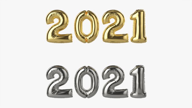 Foil balloon numbers 2021 year Modelo 3D .c4d .max .obj .3ds .fbx .stl .blend 