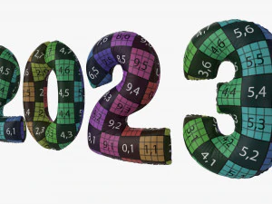 N&uacute;meros de globos de aluminio 2023 a&ntilde;o. Modelo 3D