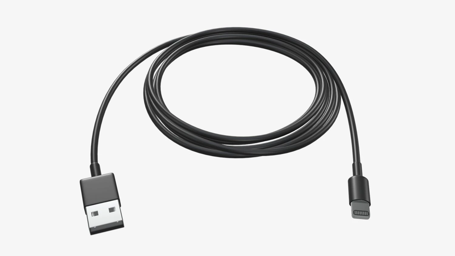 Lightning to USB cable black 3D Model .c4d .max .obj .3ds .fbx .stl .blend 