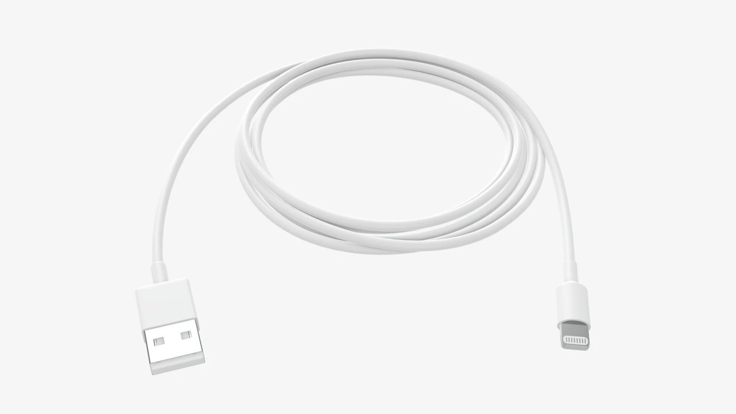 Lightning to USB cable white 3D Model .c4d .max .obj .3ds .fbx .stl .blend