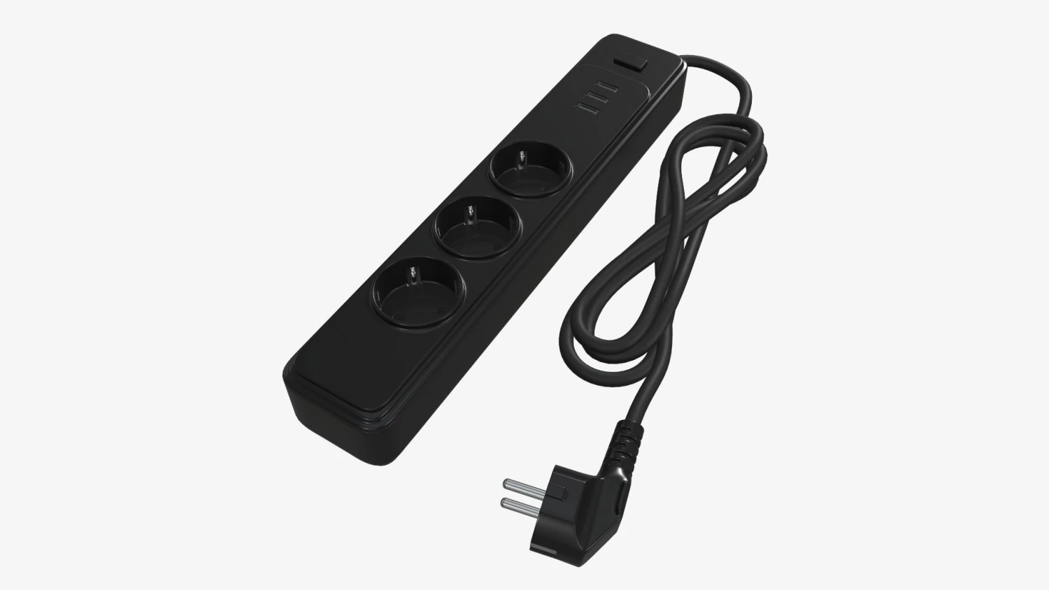 Power strip EU with USB ports black 3D Model .c4d .max .obj .3ds .fbx .stl .blend 
