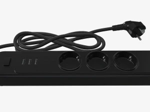 Power strip EU with USB ports black 3D Model