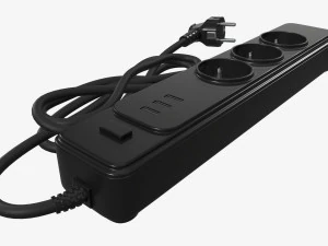 Power strip EU with USB ports black 3D Model