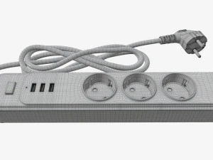 Power strip EU with USB ports black 3D Model