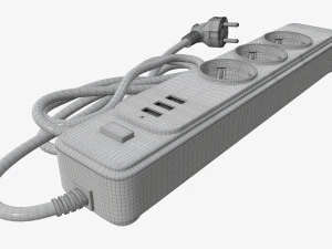 Power strip EU with USB ports black 3D Model