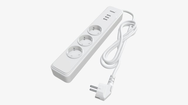 Power strip EU with USB ports white Model 3D .c4d .max .obj .3ds .fbx .stl .blend 