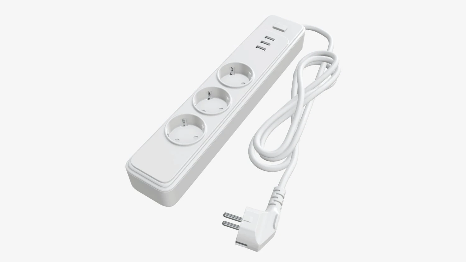 Power strip EU with USB ports white 3D Model .c4d .max .obj .3ds .fbx .stl .blend