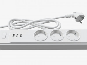 Power strip EU with USB ports white Model 3D
