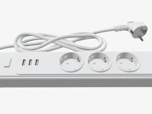 Power strip EU with USB ports white 3D Model