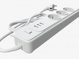 Power strip EU with USB ports white Model 3D