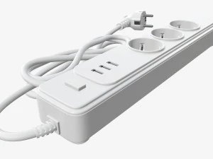 Power strip EU with USB ports white 3D Model