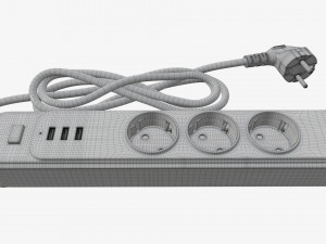 Power strip EU with USB ports white Model 3D