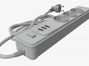 Power strip EU with USB ports white Model 3D