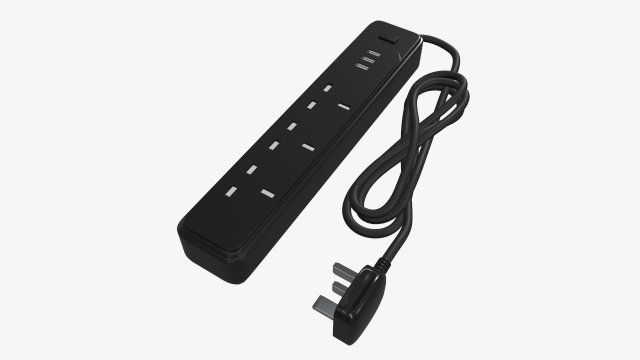 Power strip UK with USB ports black Model 3D .c4d .max .obj .3ds .fbx .stl .blend 