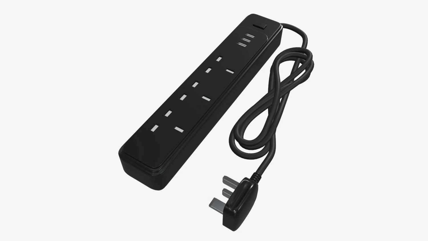 Power strip UK with USB ports black 3D Model .c4d .max .obj .3ds .fbx .stl .blend 