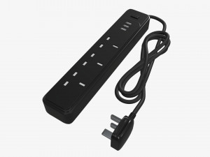 Power strip UK with USB ports black 3D Model