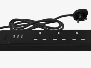 Power strip UK with USB ports black 3D Model