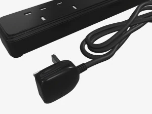Power strip UK with USB ports black 3D Model