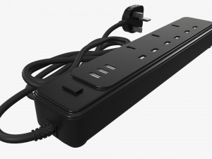 Power strip UK with USB ports black Model 3D