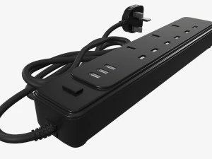 Power strip UK with USB ports black 3D Model