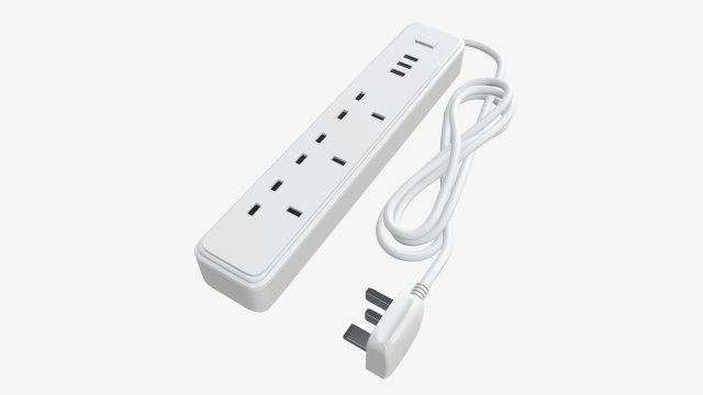 Power strip UK with USB ports white 3D Model .c4d .max .obj .3ds .fbx .stl .blend 