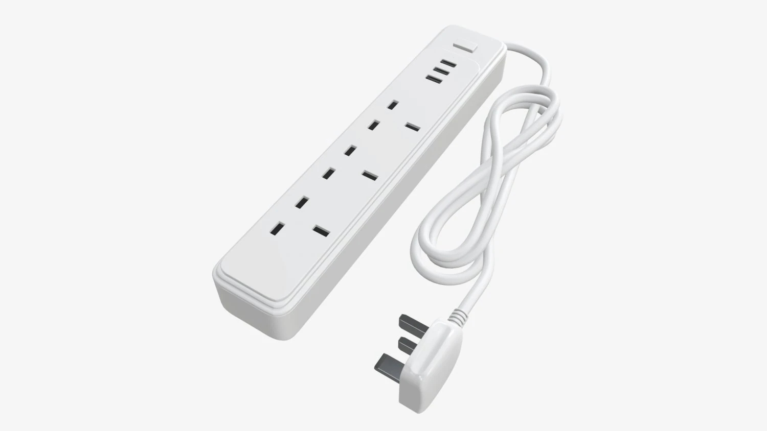 Power strip UK with USB ports white 3D Model .c4d .max .obj .3ds .fbx .stl .blend 