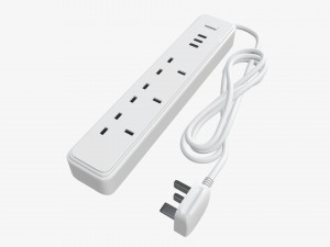 Power strip UK with USB ports white 3D Model