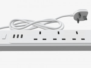 Power strip UK with USB ports white 3D Model