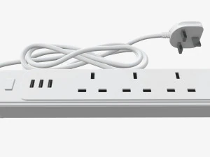Power strip UK with USB ports white 3D Model
