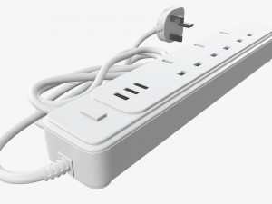 Power strip UK with USB ports white 3D Model