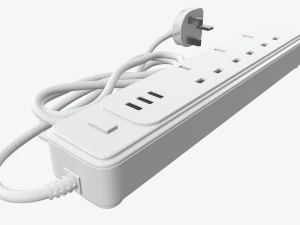 Power strip UK with USB ports white 3D Model