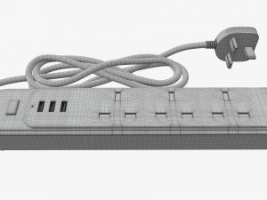 Power strip UK with USB ports white 3D Model