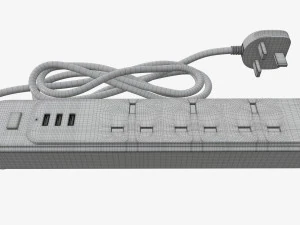Power strip UK with USB ports white 3D Model